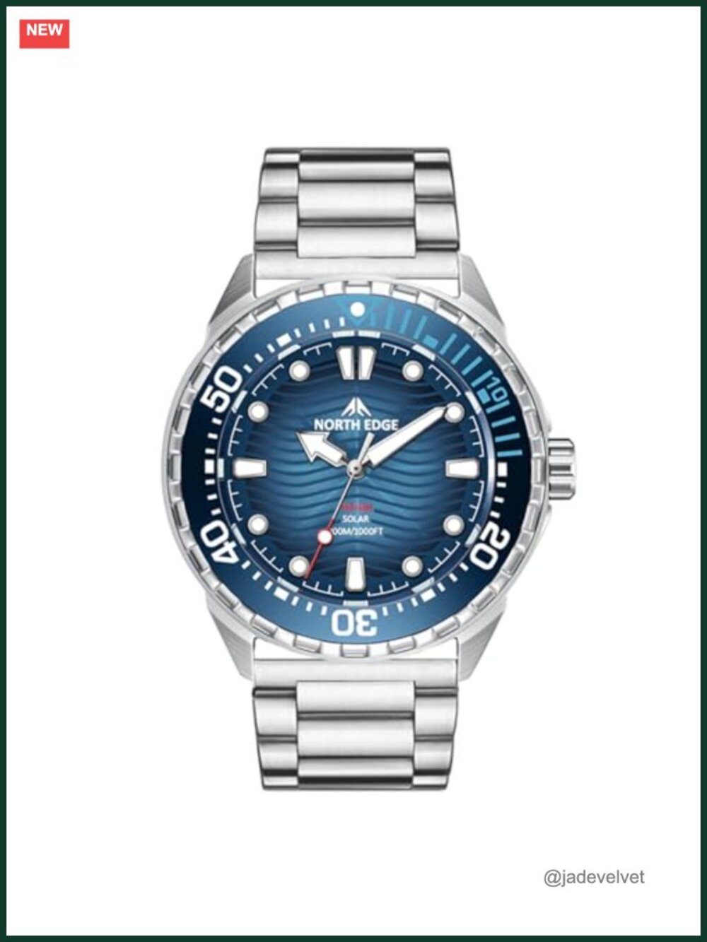 Solar Powered Dive Watch 300M Water Resistant Luminous Stainless Steel Bracelet